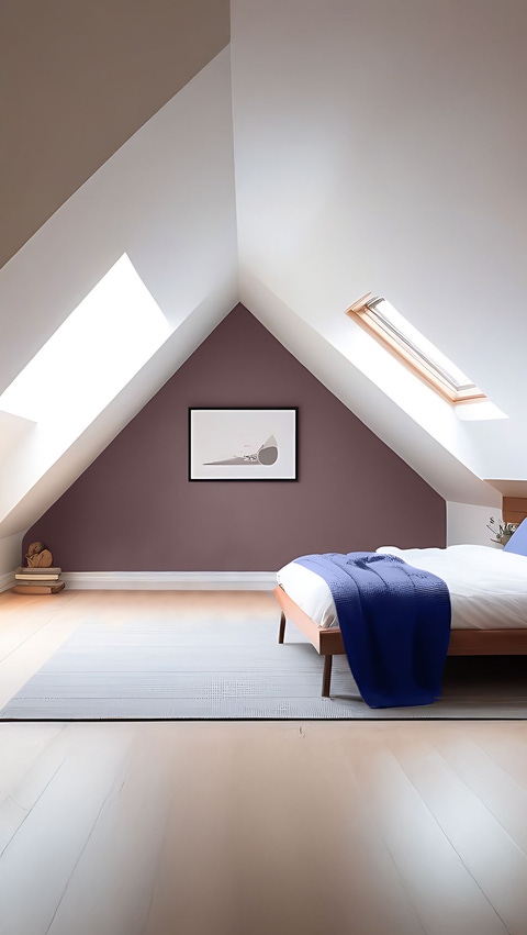 Bonus room above a garage of a bedroom with skylight windows