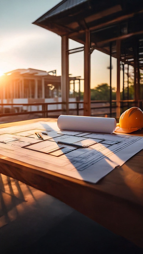 Gros plan des plans d’étage sur une table sur un chantier de construction. Gros plan des plans d’étage sur une table sur un chantier de construction.
