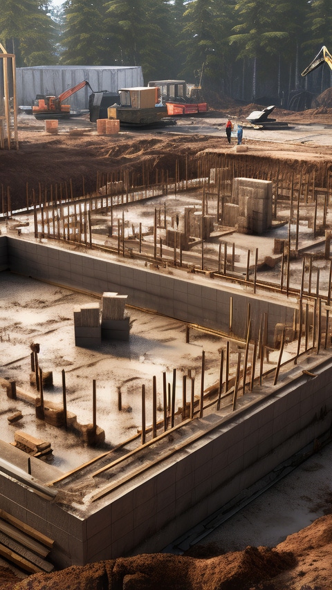 Image of a construction site with the foundation of a commercial building being built