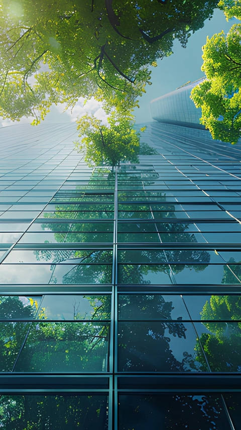 office building reflecting trees for reducing carbon dioxide