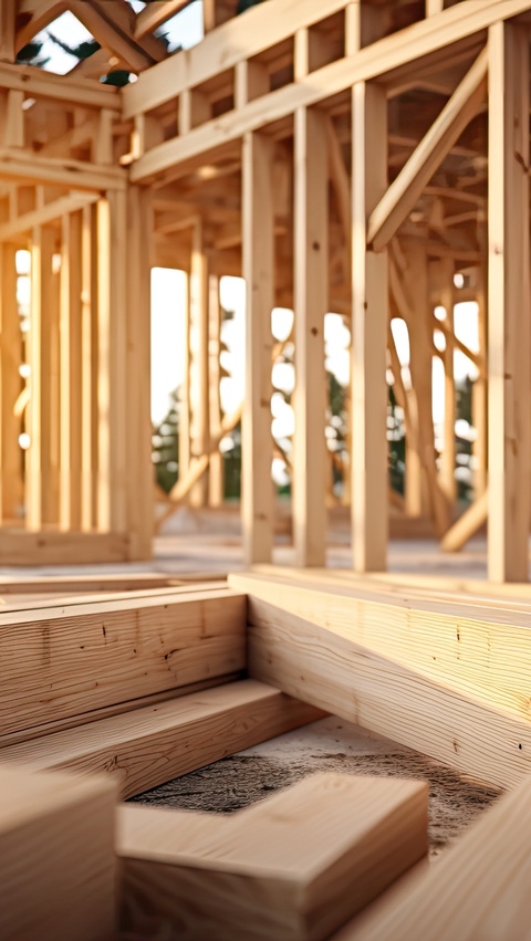 Image of construction site showing the framing of a house