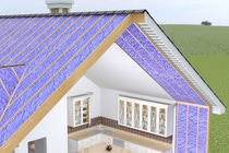 WALLTITE purple spray foam insulation applied to cathedral ceiling