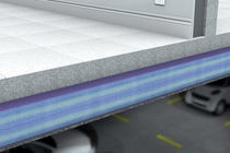 Drawing of WALLTITE closed-cell spray foam applied in overhead of a parking structure