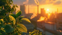 Image of Industrial site with plants in the foreground Image of Industrial site with plants in the foreground