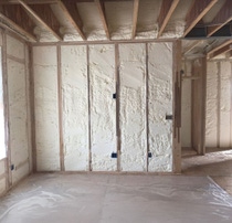 ENERTITE open-cell spray foam installed in an interior wall cavity