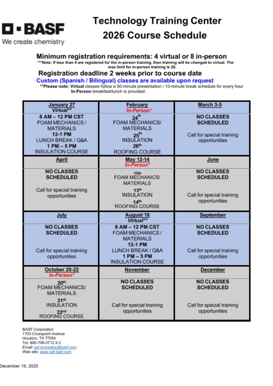 Document containg the 2026 TTC training schedule